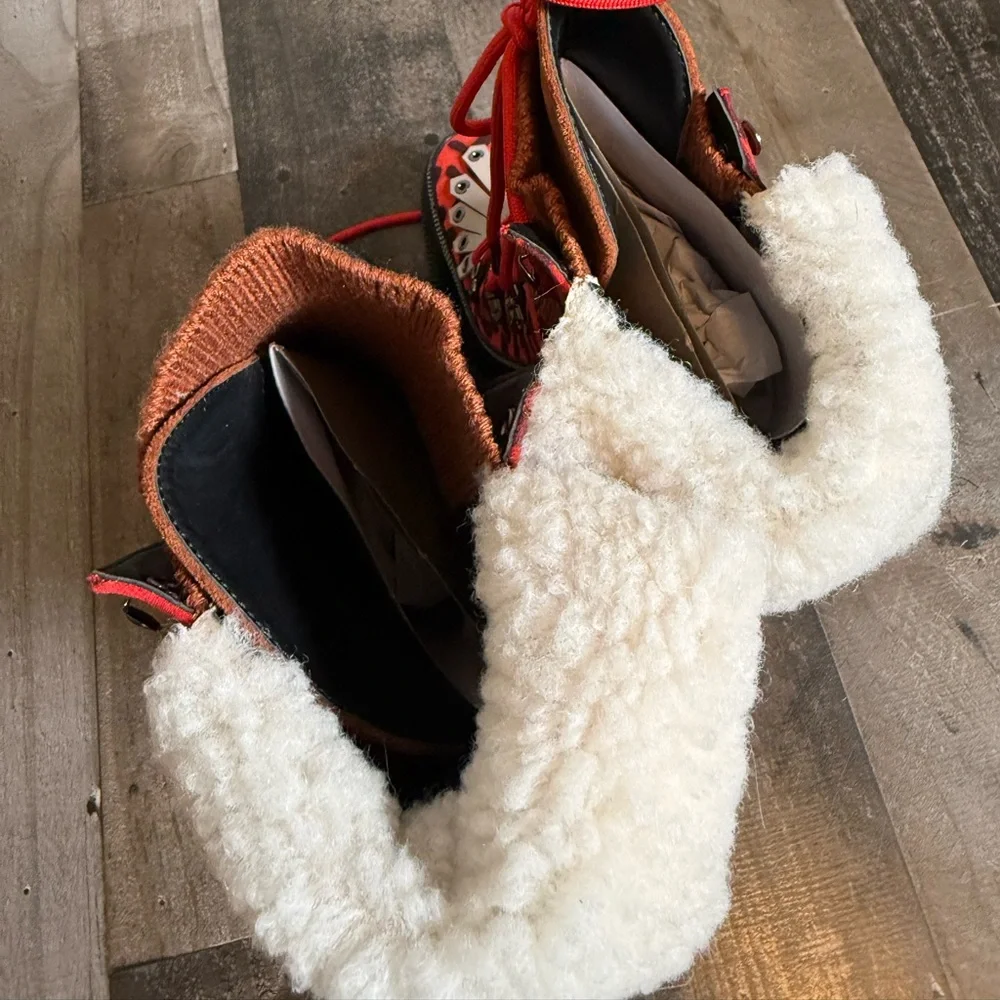 Azalea Wang Trigger Multi Colorblocked Leopard Lace Up Platform Heel Fur Trim 11 - Picture 7 of 9